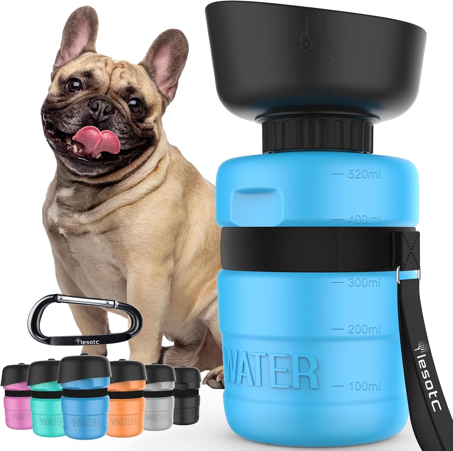lesotc Dog Water Bottle, Portable Water Dispenser with Bowl, Leak Proof Pet Travel Squeeze Bottle